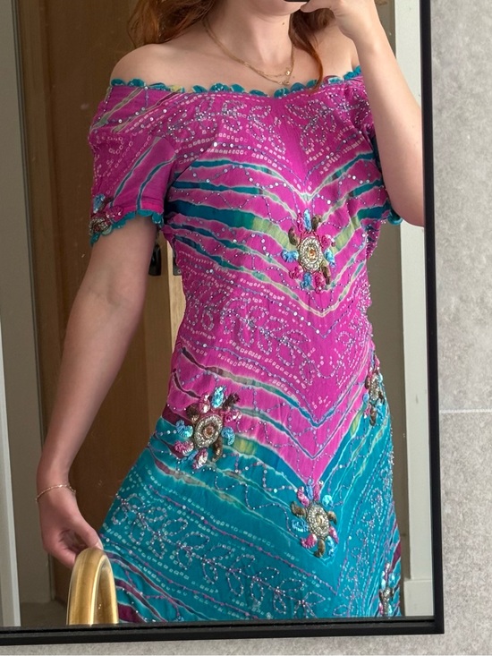 Dresses & Skirts - Gorgeous Silk Desi Beaded Sequin Colorful Embellished Dress Size S